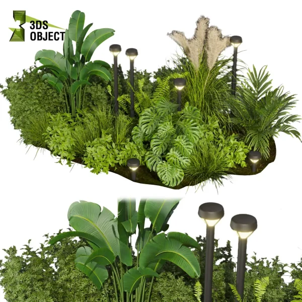 3d garden plant models botanical Visualization Landscape Foliage Vegetation Rendering Environment tree Design high poly bush banana monstera, grass palm fern pampas Digital Landscaping 3D Plant Creation Virtual Garden Design Botanical Simulation Plant Visualization cinema 4d 3ds max blender enscpae fbx obj Rhino Sketchup lumion