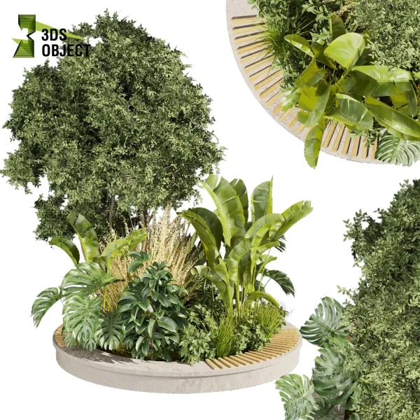 3d garden plant models botanical Visualization Landscape Foliage Vegetation Rendering Environment tree Design high poly bush tree banana monstera rubber grass planter pot greenhouse balcony decorative hamedorea cinema 4d 3ds max blender enscpae fbx obj Rhino Sketchup lumion