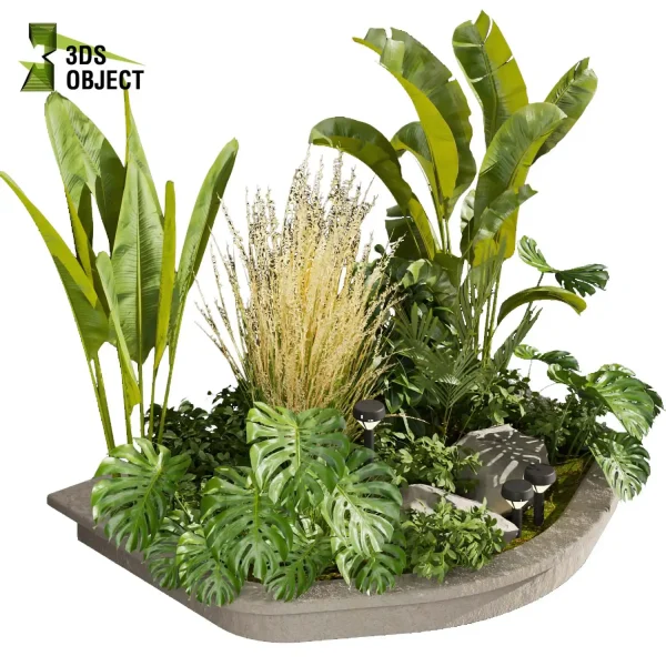 3d garden plant models botanical Visualization Landscape Foliage Vegetation Rendering Environment tree Design high poly switchgrass bush monstera pampas banana palm rubber cinema 4d 3ds max blender enscpae fbx obj Rhino Sketchup lumion